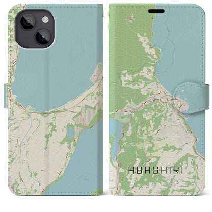 【網走（北海道）】地図柄iPhoneケース（手帳タイプ）ナチュラル・iPhone 14 Plus 用