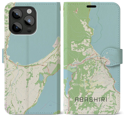 【網走（北海道）】地図柄iPhoneケース（手帳タイプ）ナチュラル・iPhone 15 Pro Max 用