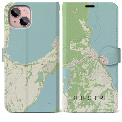 【網走（北海道）】地図柄iPhoneケース（手帳タイプ）ナチュラル・iPhone 15 Plus 用
