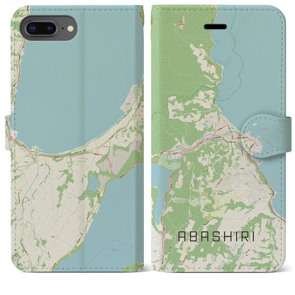 【網走（北海道）】地図柄iPhoneケース（手帳タイプ）ナチュラル・iPhone 8Plus /7Plus / 6sPlus / 6Plus 用