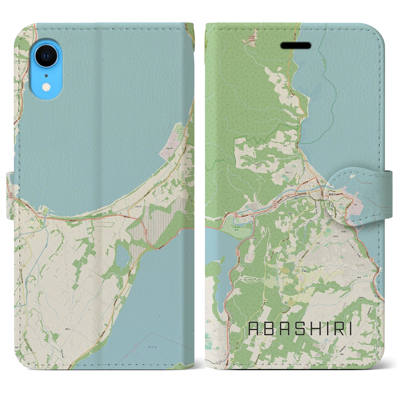 【網走】地図柄iPhoneケース（手帳両面タイプ・ナチュラル）iPhone XR 用