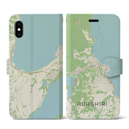 【網走（北海道）】地図柄iPhoneケース（手帳タイプ）ナチュラル・iPhone XS / X 用