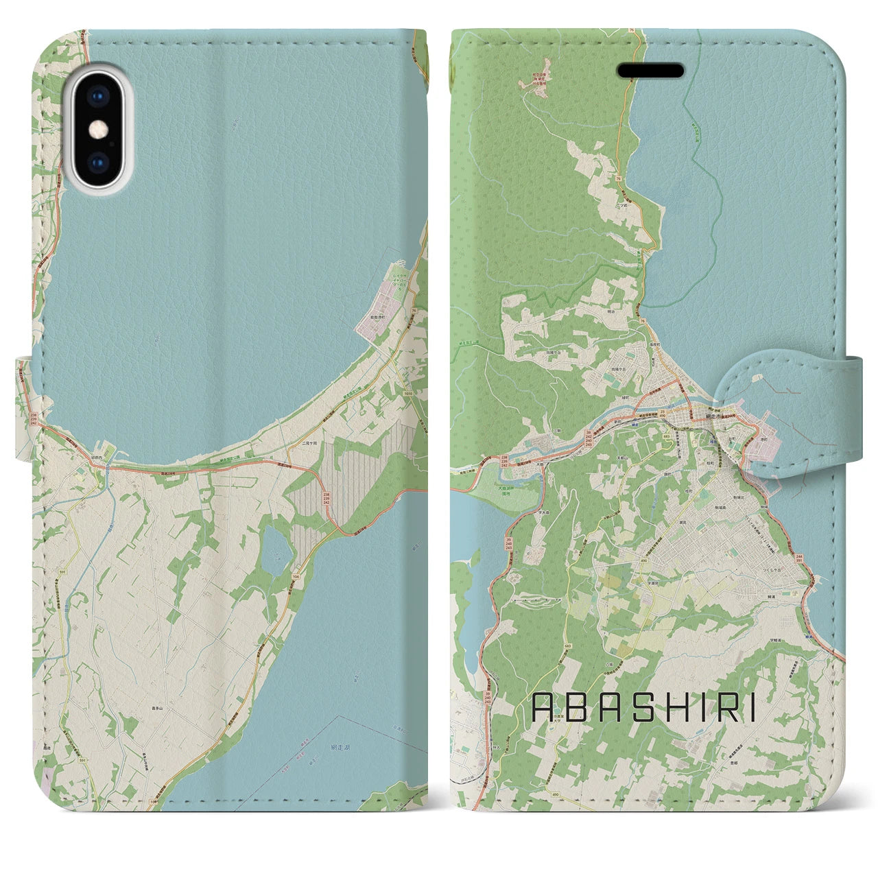 【網走】地図柄iPhoneケース（手帳両面タイプ・ナチュラル）iPhone XS Max 用