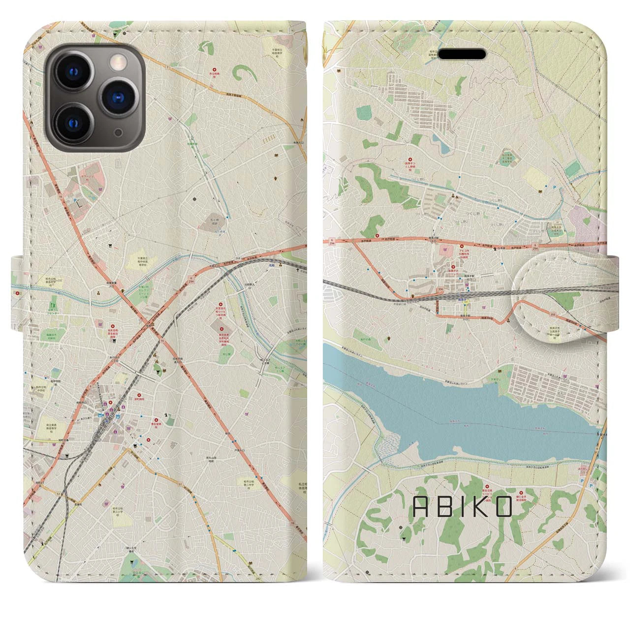 【我孫子】地図柄iPhoneケース（手帳両面タイプ・ナチュラル）iPhone 11 Pro Max 用