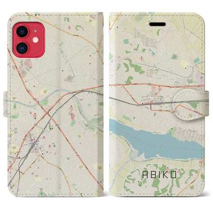 【我孫子（千葉県）】地図柄iPhoneケース（手帳タイプ）ナチュラル・iPhone 11 用