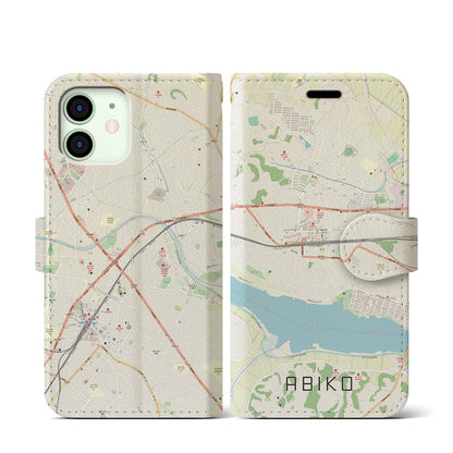 【我孫子（千葉県）】地図柄iPhoneケース（手帳タイプ）ナチュラル・iPhone 12 mini 用