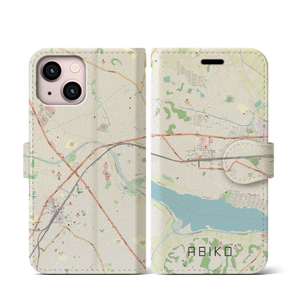 【我孫子（千葉県）】地図柄iPhoneケース（手帳タイプ）ナチュラル・iPhone 13 mini 用