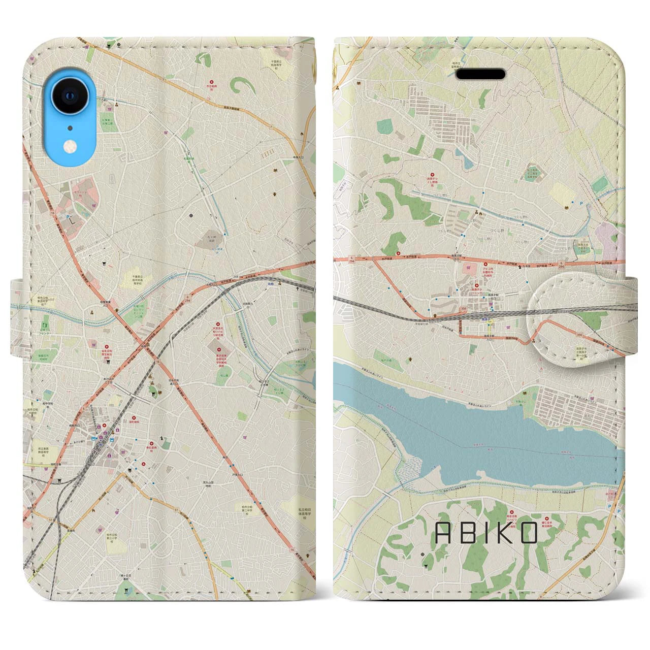 【我孫子】地図柄iPhoneケース（手帳両面タイプ・ナチュラル）iPhone XR 用