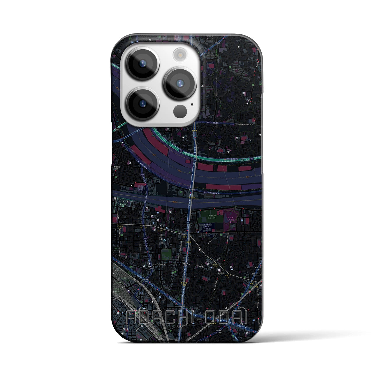 【足立小台】地図柄iPhoneケース（バックカバータイプ・ブラック）iPhone 14 Pro 用