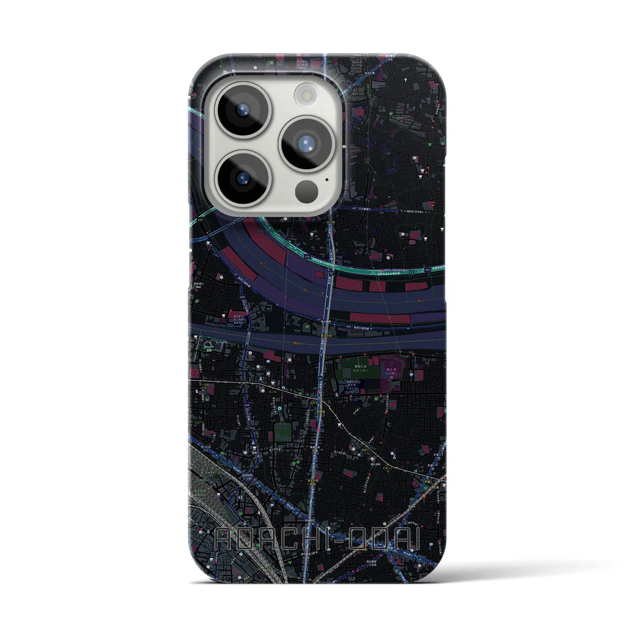 【足立小台】地図柄iPhoneケース（バックカバータイプ・ブラック）iPhone 15 Pro 用