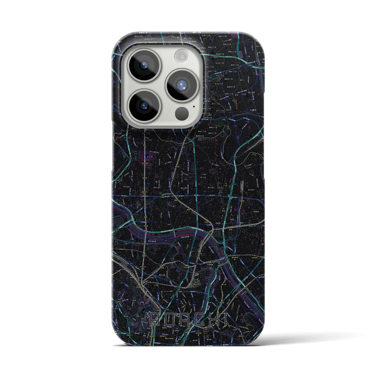 【足立】地図柄iPhoneケース（バックカバータイプ・ブラック）iPhone 15 Pro 用