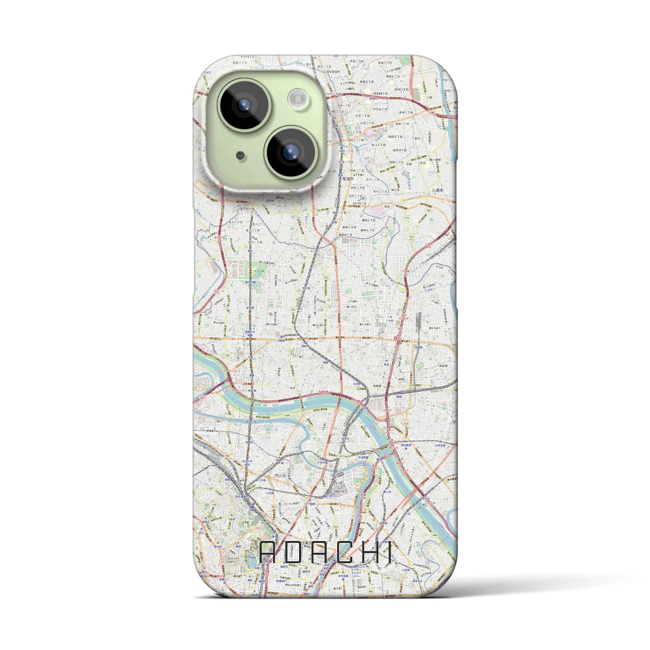 【足立】地図柄iPhoneケース（バックカバータイプ・ナチュラル）iPhone 15 用