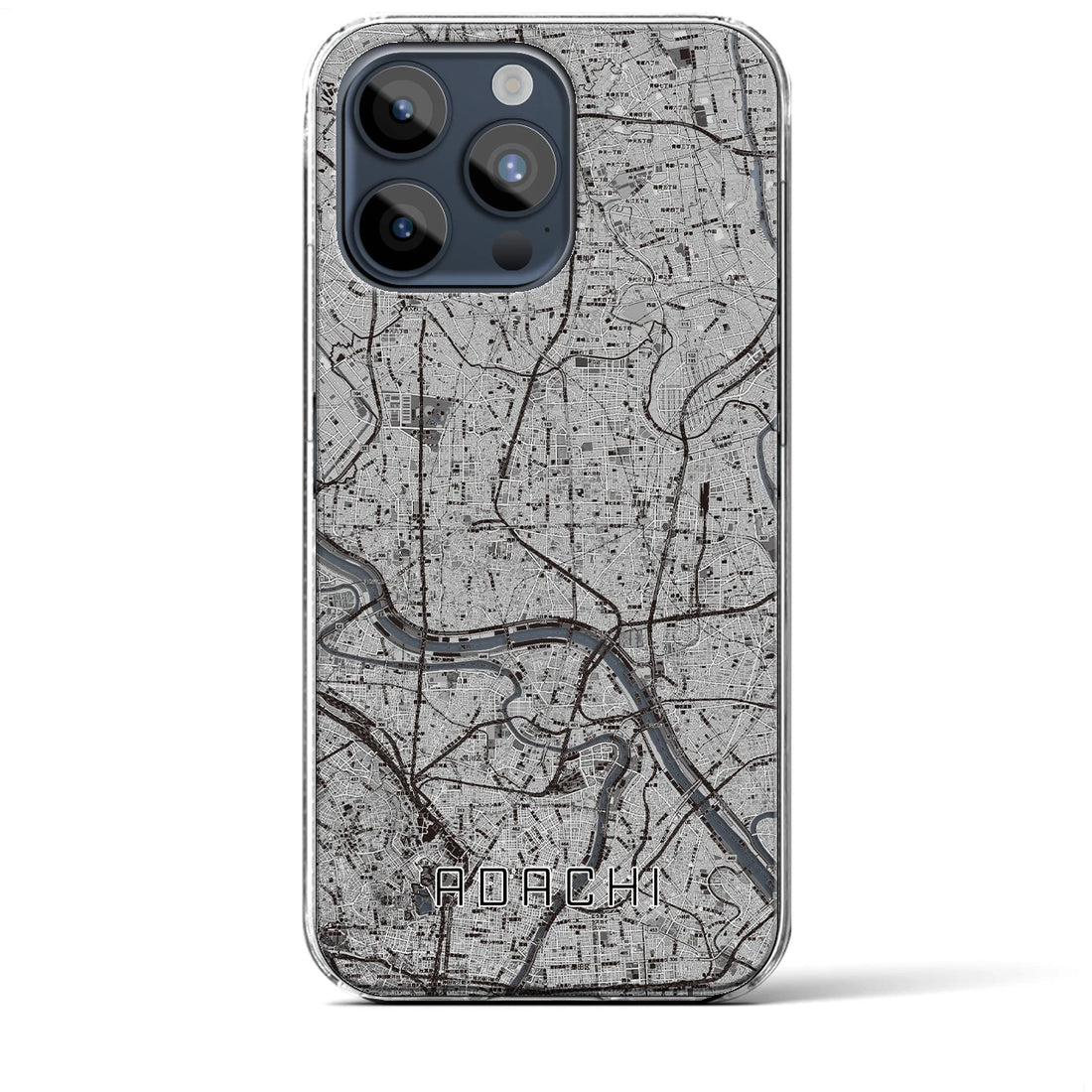 【足立】地図柄iPhoneケース（クリアタイプ・モノトーン）iPhone 15 Pro Max 用