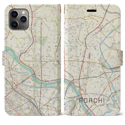 【足立】地図柄iPhoneケース（手帳両面タイプ・ナチュラル）iPhone 11 Pro Max 用