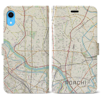 【足立】地図柄iPhoneケース（手帳両面タイプ・ナチュラル）iPhone XR 用