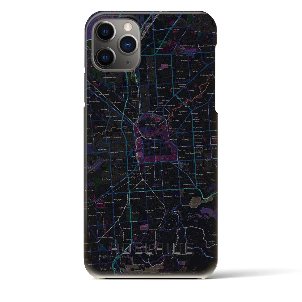 【アデレード】地図柄iPhoneケース（バックカバータイプ・ブラック）iPhone 11 Pro Max 用
