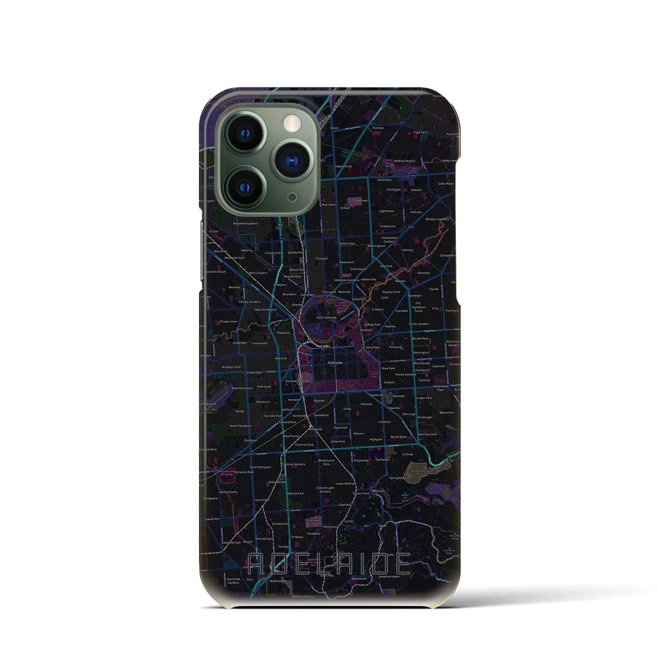 【アデレード】地図柄iPhoneケース（バックカバータイプ・ブラック）iPhone 11 Pro 用