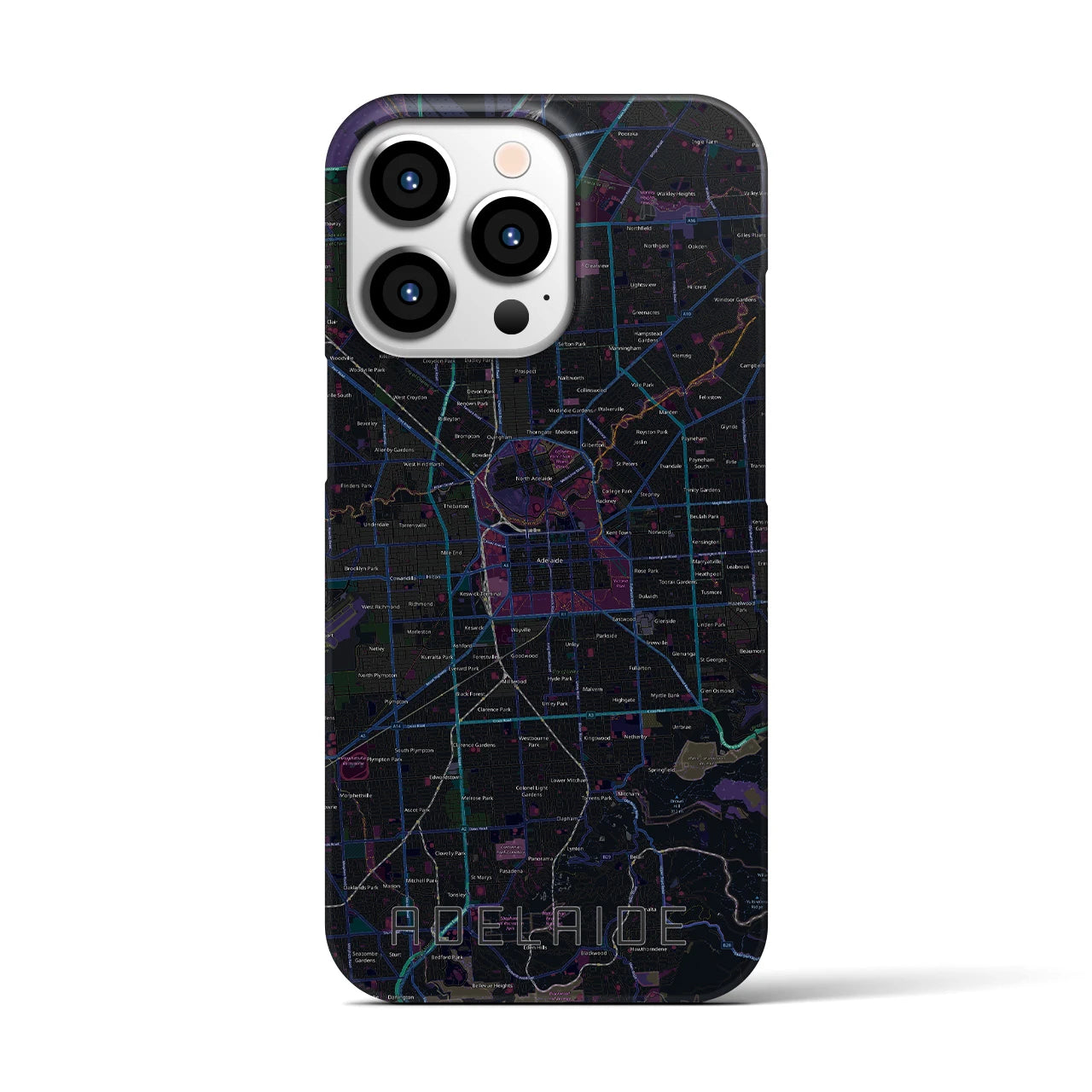 【アデレード】地図柄iPhoneケース（バックカバータイプ・ブラック）iPhone 13 Pro 用