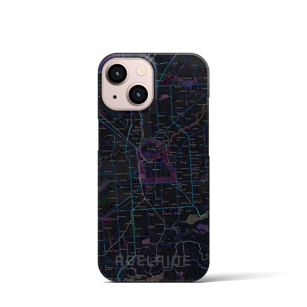 【アデレード】地図柄iPhoneケース（バックカバータイプ・ブラック）iPhone 13 mini 用