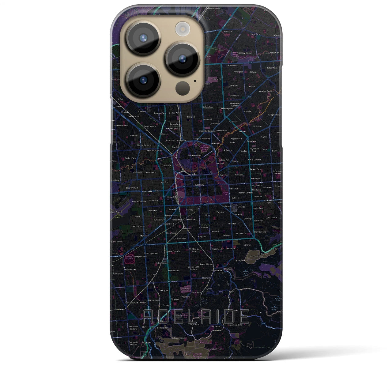 【アデレード】地図柄iPhoneケース（バックカバータイプ・ブラック）iPhone 14 Pro Max 用