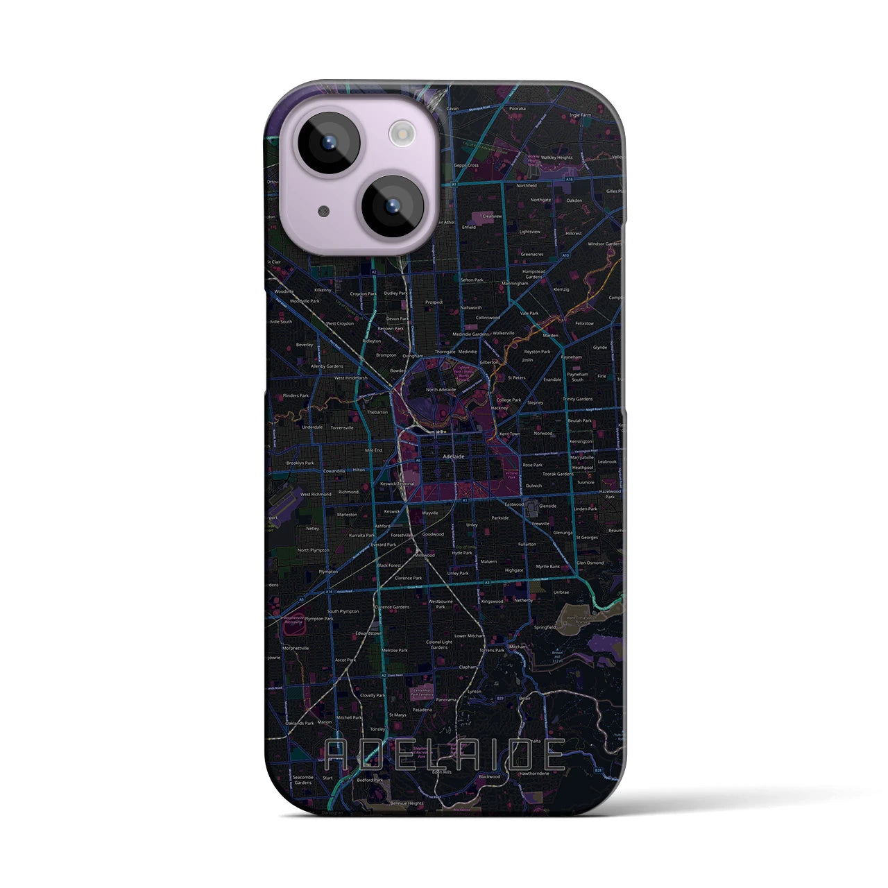 【アデレード】地図柄iPhoneケース（バックカバータイプ・ブラック）iPhone 14 用