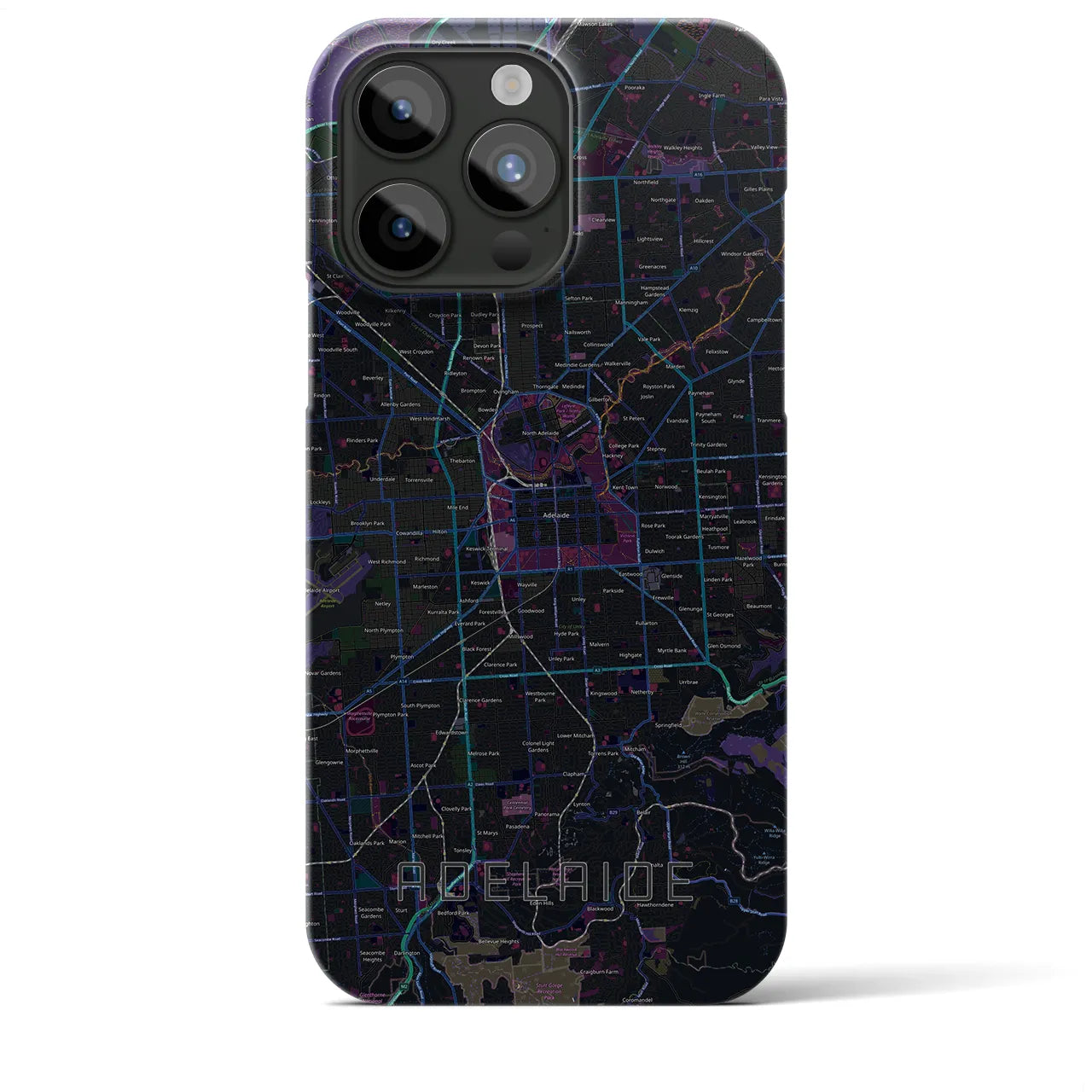 【アデレード】地図柄iPhoneケース（バックカバータイプ・ブラック）iPhone 15 Pro Max 用