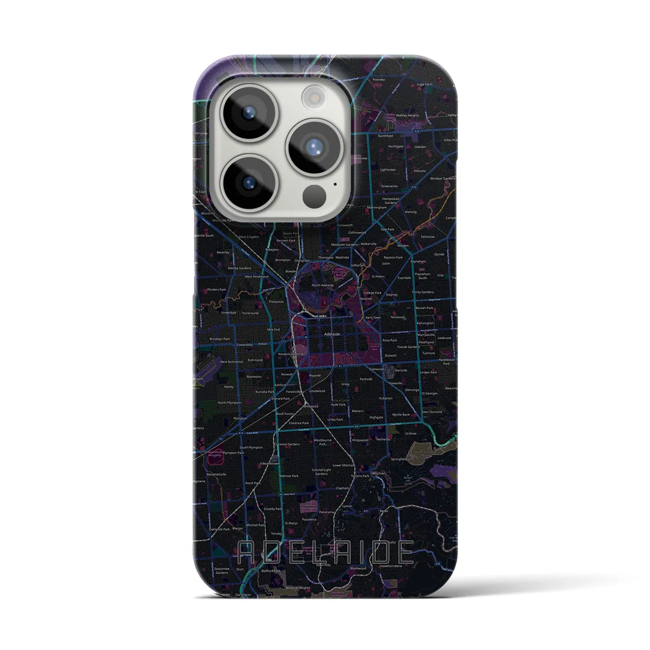 【アデレード】地図柄iPhoneケース（バックカバータイプ・ブラック）iPhone 15 Pro 用