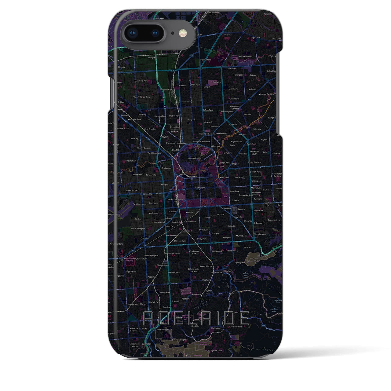【アデレード】地図柄iPhoneケース（バックカバータイプ・ブラック）iPhone 8Plus /7Plus / 6sPlus / 6Plus 用