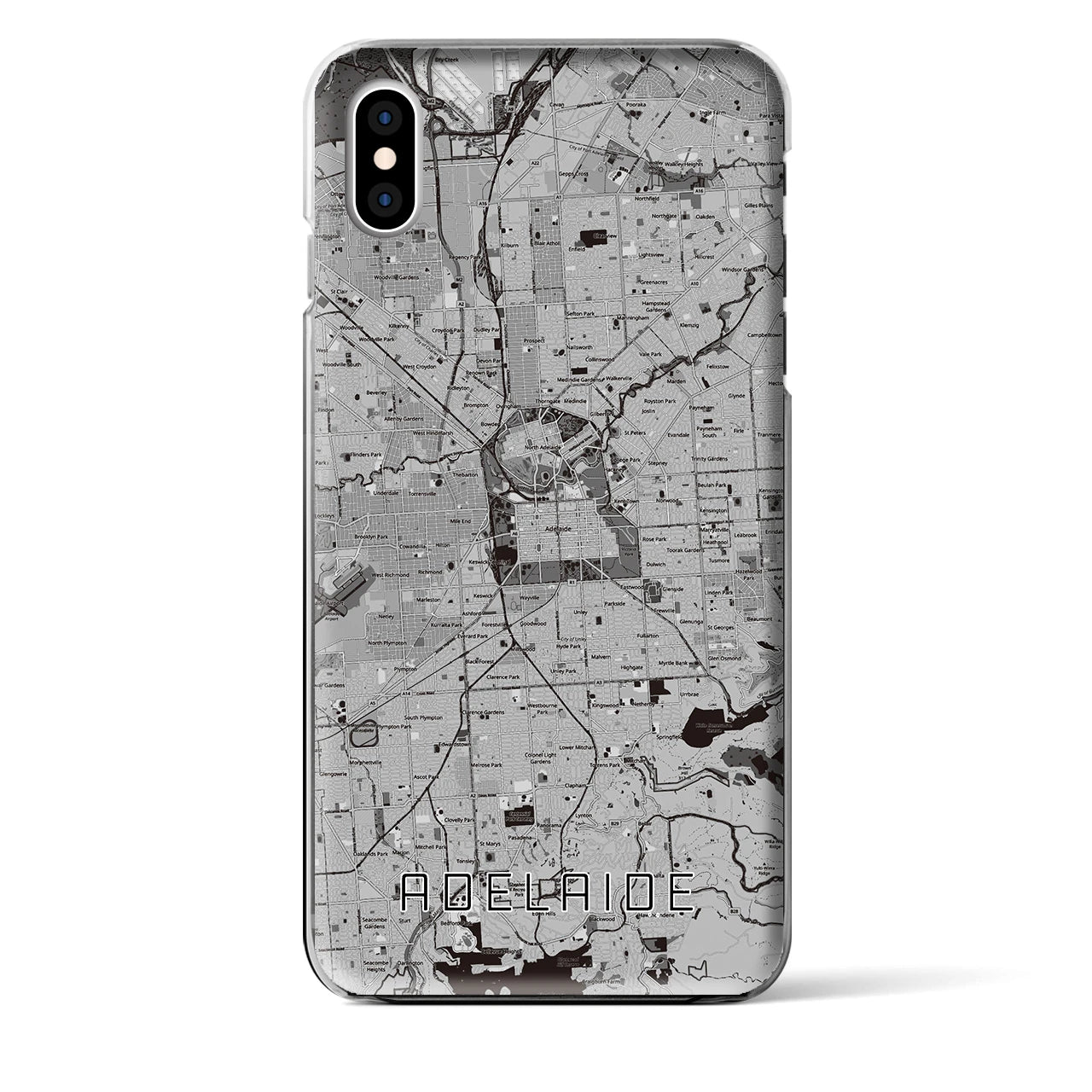 【アデレード】地図柄iPhoneケース（クリアタイプ・モノトーン）iPhone XS Max 用