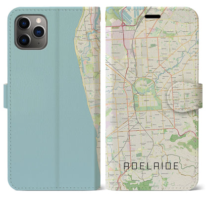 【アデレード（オーストラリア）】地図柄iPhoneケース（手帳タイプ）ナチュラル・iPhone 11 Pro Max 用