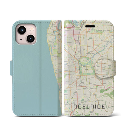 【アデレード（オーストラリア）】地図柄iPhoneケース（手帳タイプ）ナチュラル・iPhone 13 mini 用