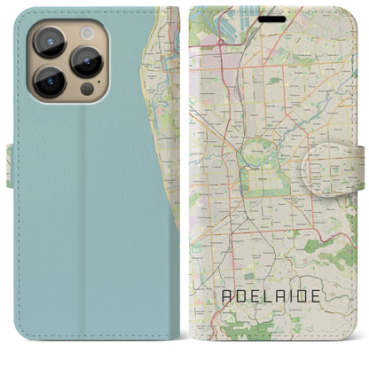 【アデレード（オーストラリア）】地図柄iPhoneケース（手帳タイプ）ナチュラル・iPhone 14 Pro Max 用