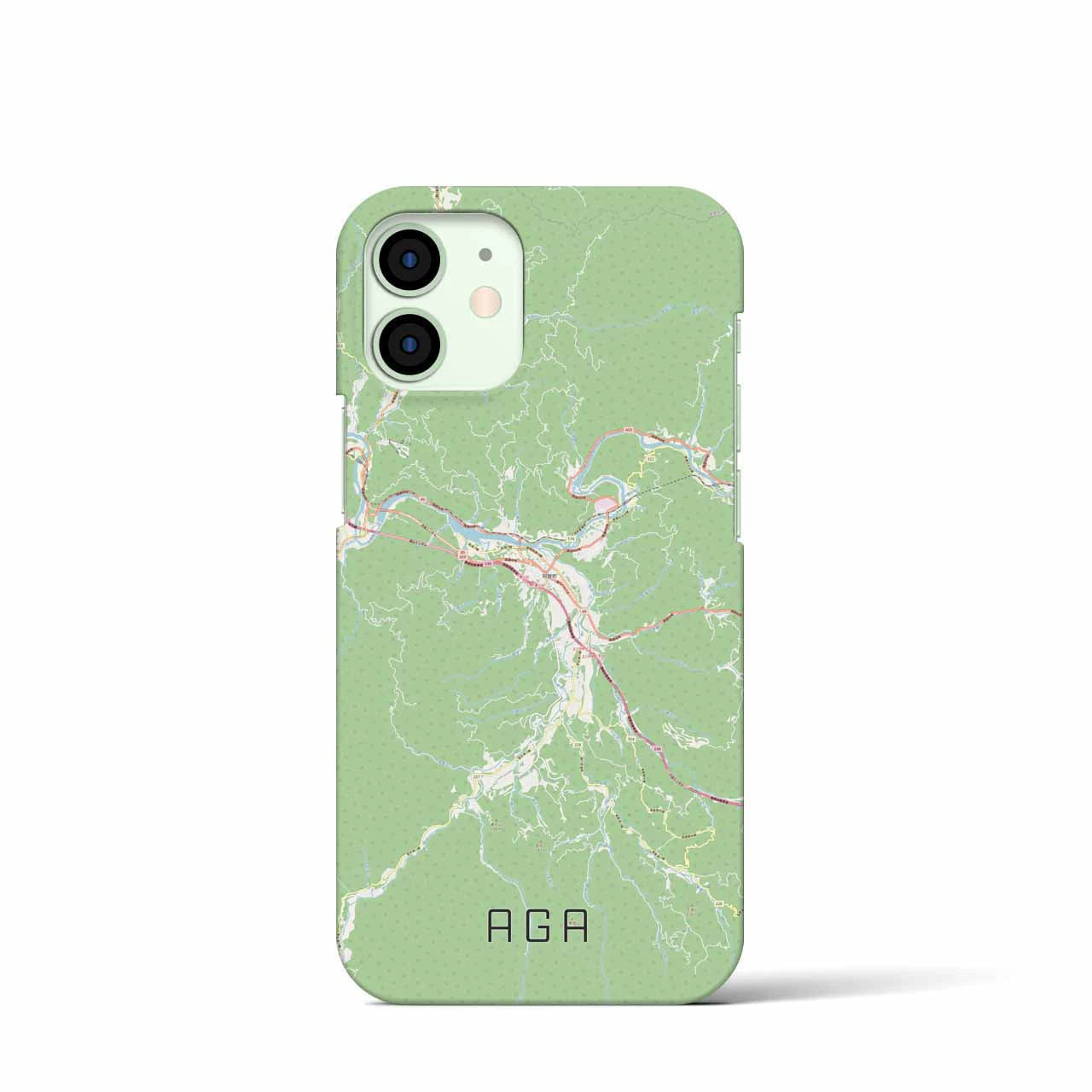 【阿賀】地図柄iPhoneケース（バックカバータイプ・ナチュラル）iPhone 12 mini 用