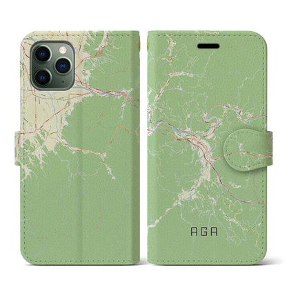 【阿賀（新潟県）】地図柄iPhoneケース（手帳タイプ）ナチュラル・iPhone 11 Pro 用