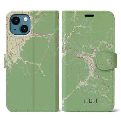 【阿賀（新潟県）】地図柄iPhoneケース（手帳タイプ）ナチュラル・iPhone 13 用