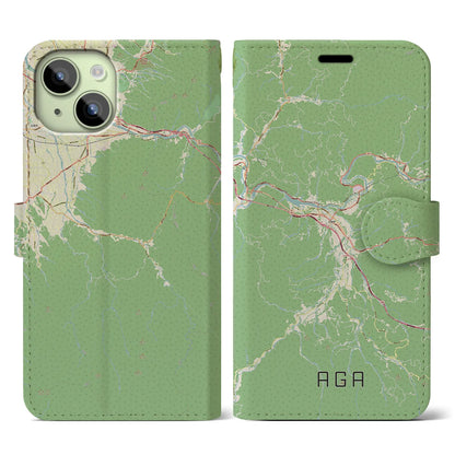 【阿賀（新潟県）】地図柄iPhoneケース（手帳タイプ）ナチュラル・iPhone 15 用