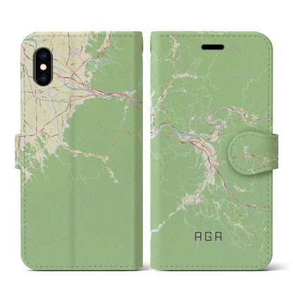 【阿賀（新潟県）】地図柄iPhoneケース（手帳タイプ）ナチュラル・iPhone XS / X 用