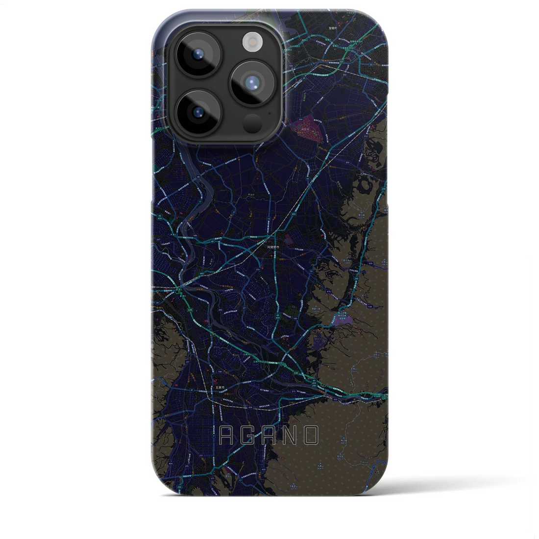 【阿賀野】地図柄iPhoneケース（バックカバータイプ・ブラック）iPhone 15 Pro Max 用