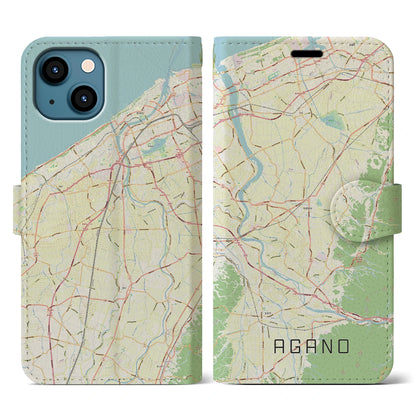 【阿賀野（新潟県）】地図柄iPhoneケース（手帳タイプ）ナチュラル・iPhone 13 用
