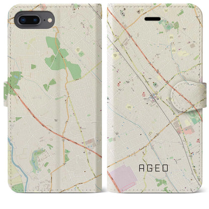 【上尾（埼玉県）】地図柄iPhoneケース（手帳タイプ）ナチュラル・iPhone 8Plus /7Plus / 6sPlus / 6Plus 用