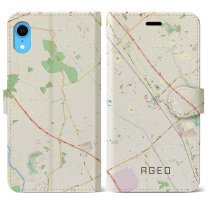 【上尾（埼玉県）】地図柄iPhoneケース（手帳タイプ）ナチュラル・iPhone XR 用