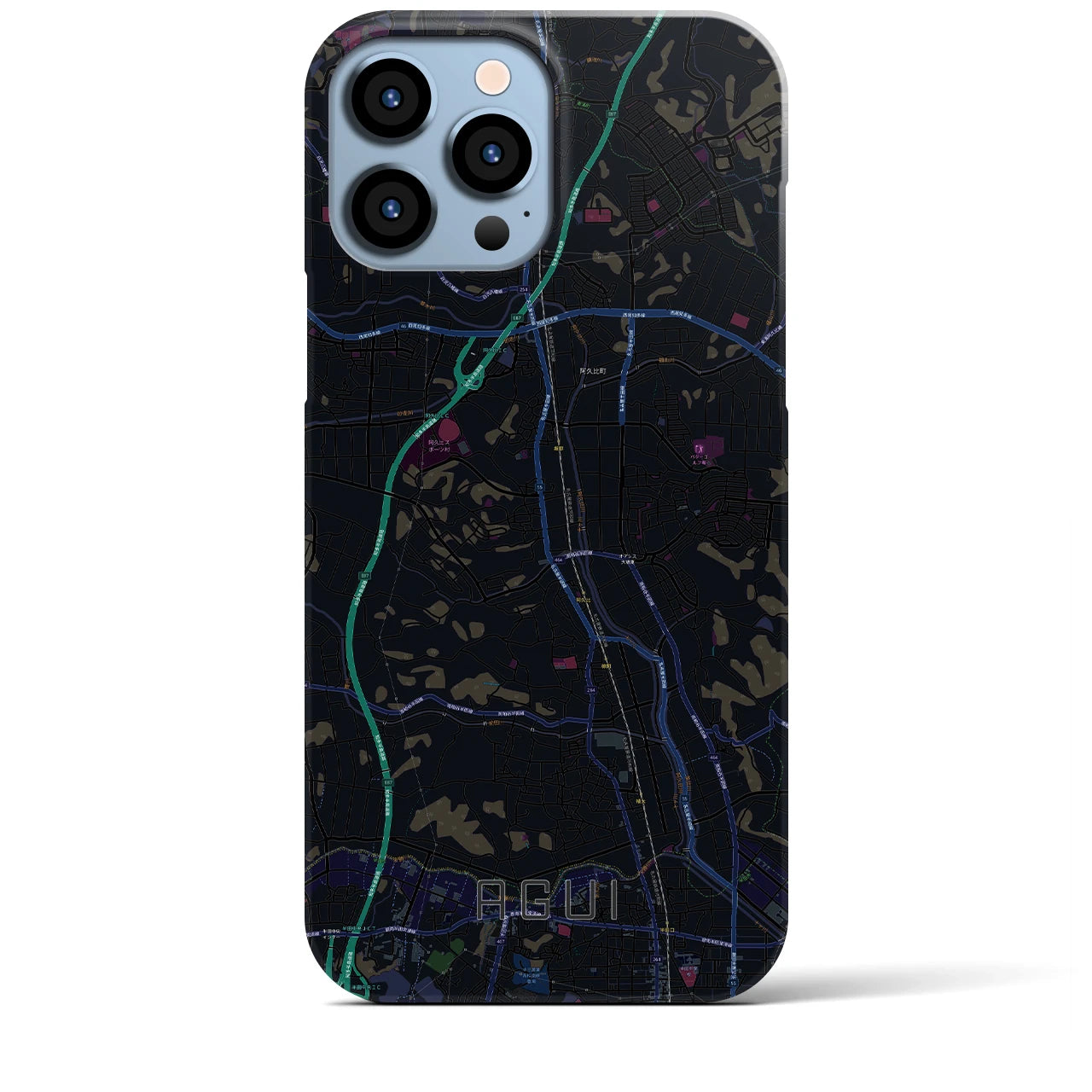 【阿久比】地図柄iPhoneケース（バックカバータイプ・ブラック）iPhone 13 Pro Max 用