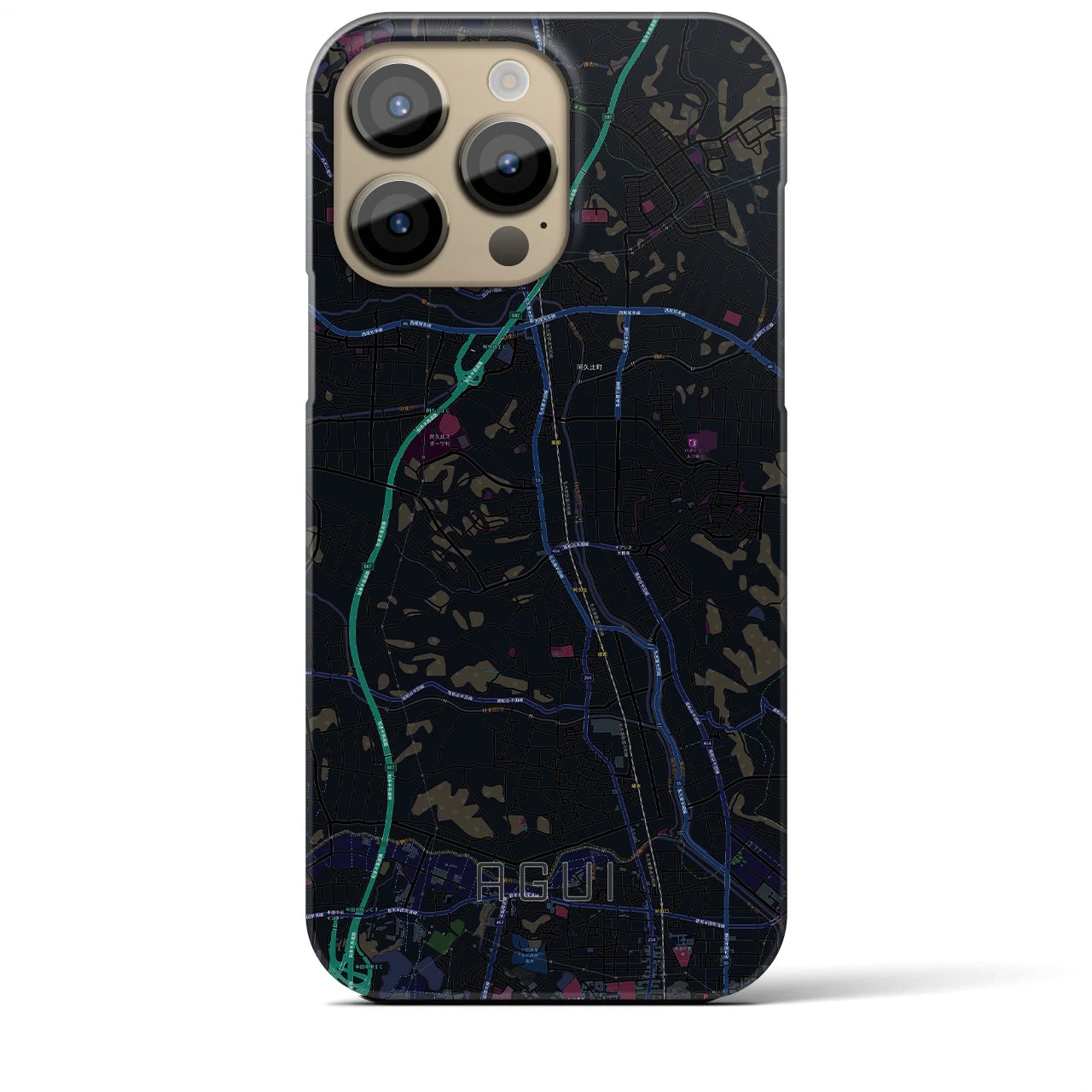 【阿久比】地図柄iPhoneケース（バックカバータイプ・ブラック）iPhone 14 Pro Max 用