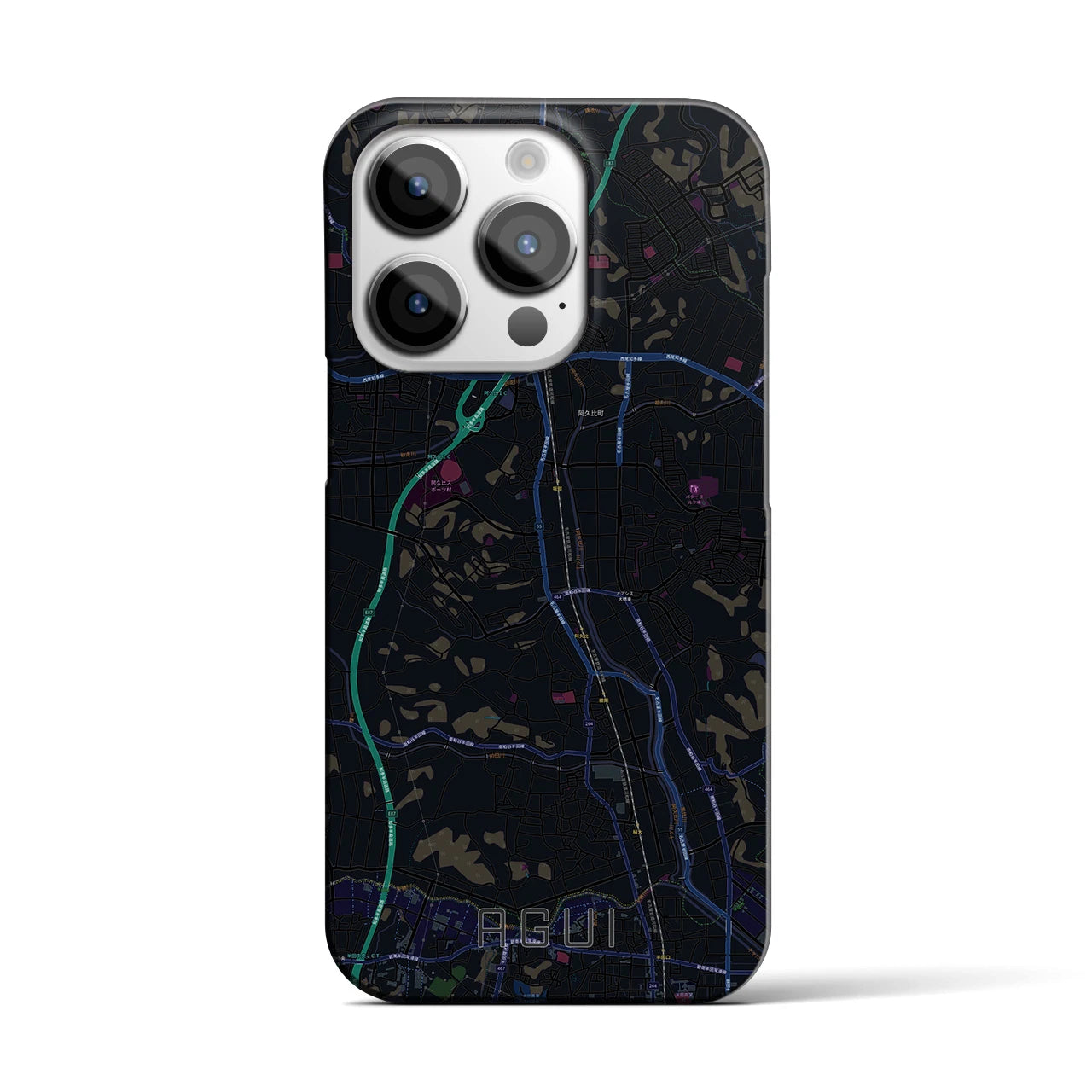 【阿久比】地図柄iPhoneケース（バックカバータイプ・ブラック）iPhone 14 Pro 用