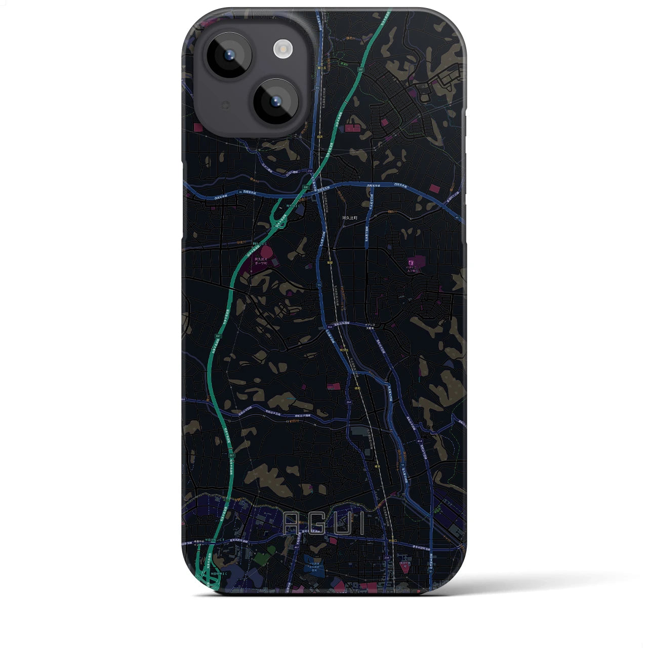 【阿久比】地図柄iPhoneケース（バックカバータイプ・ブラック）iPhone 14 Plus 用
