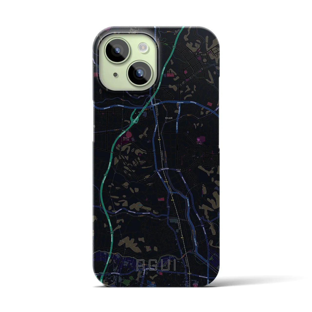 【阿久比】地図柄iPhoneケース（バックカバータイプ・ブラック）iPhone 15 用
