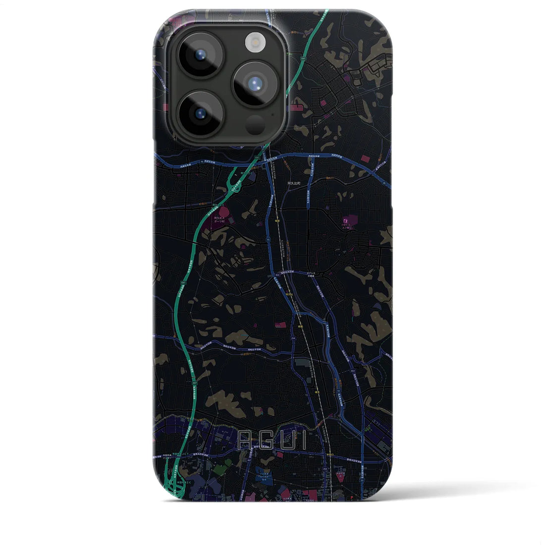 【阿久比】地図柄iPhoneケース（バックカバータイプ・ブラック）iPhone 15 Pro Max 用
