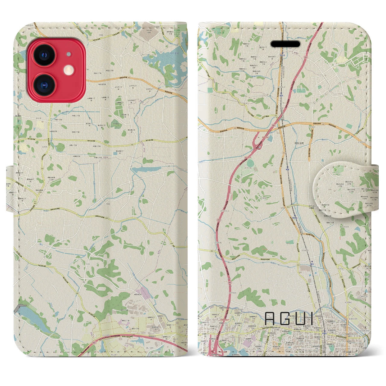 【阿久比】地図柄iPhoneケース（手帳両面タイプ・ナチュラル）iPhone 11 用