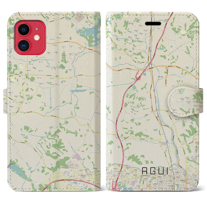 【阿久比（愛知県）】地図柄iPhoneケース（手帳タイプ）ナチュラル・iPhone 11 用