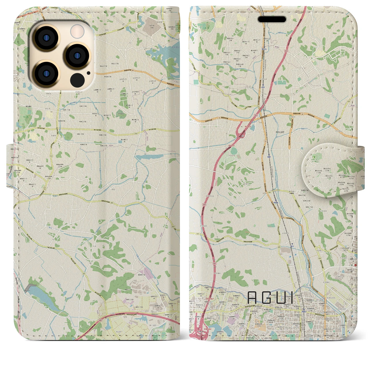 【阿久比】地図柄iPhoneケース（手帳両面タイプ・ナチュラル）iPhone 12 Pro Max 用